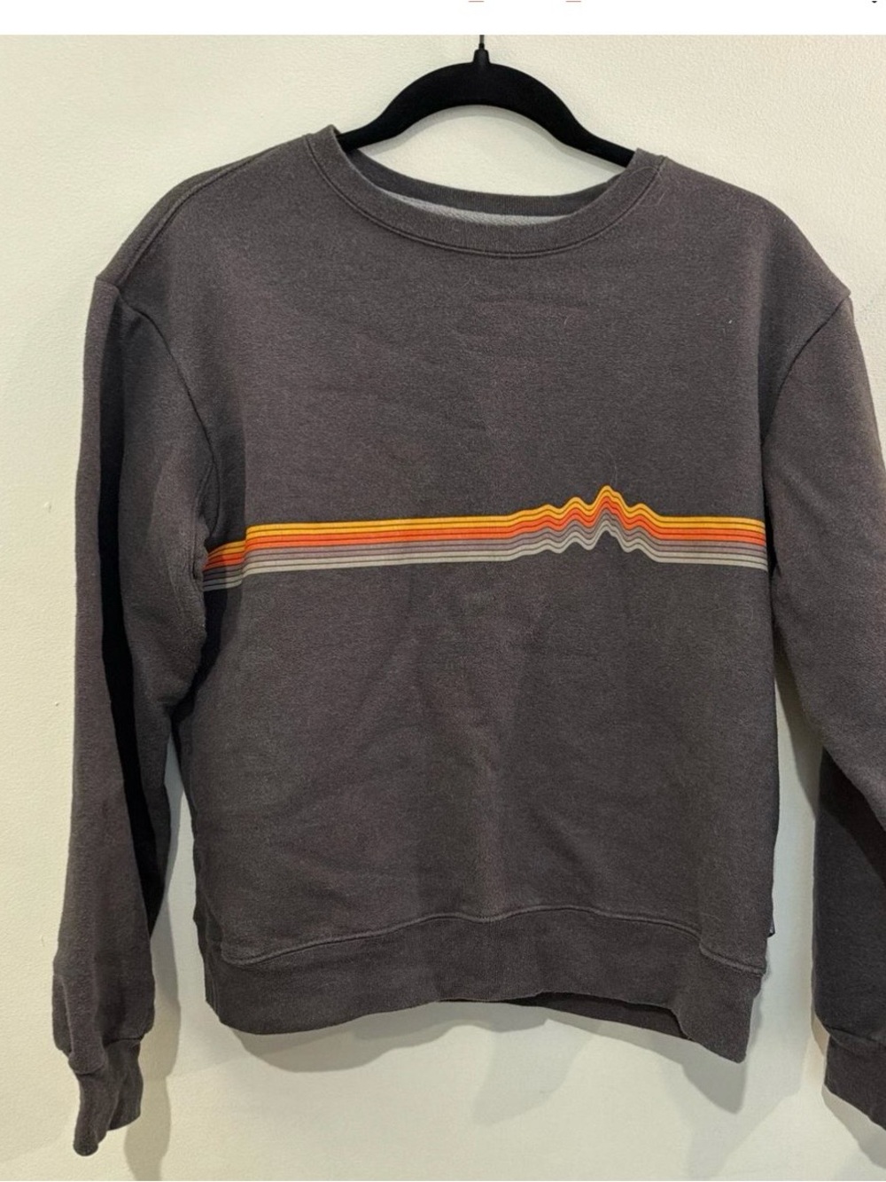 Patagonia Gray Crewneck Sweater with Orange and Yellow Stripe